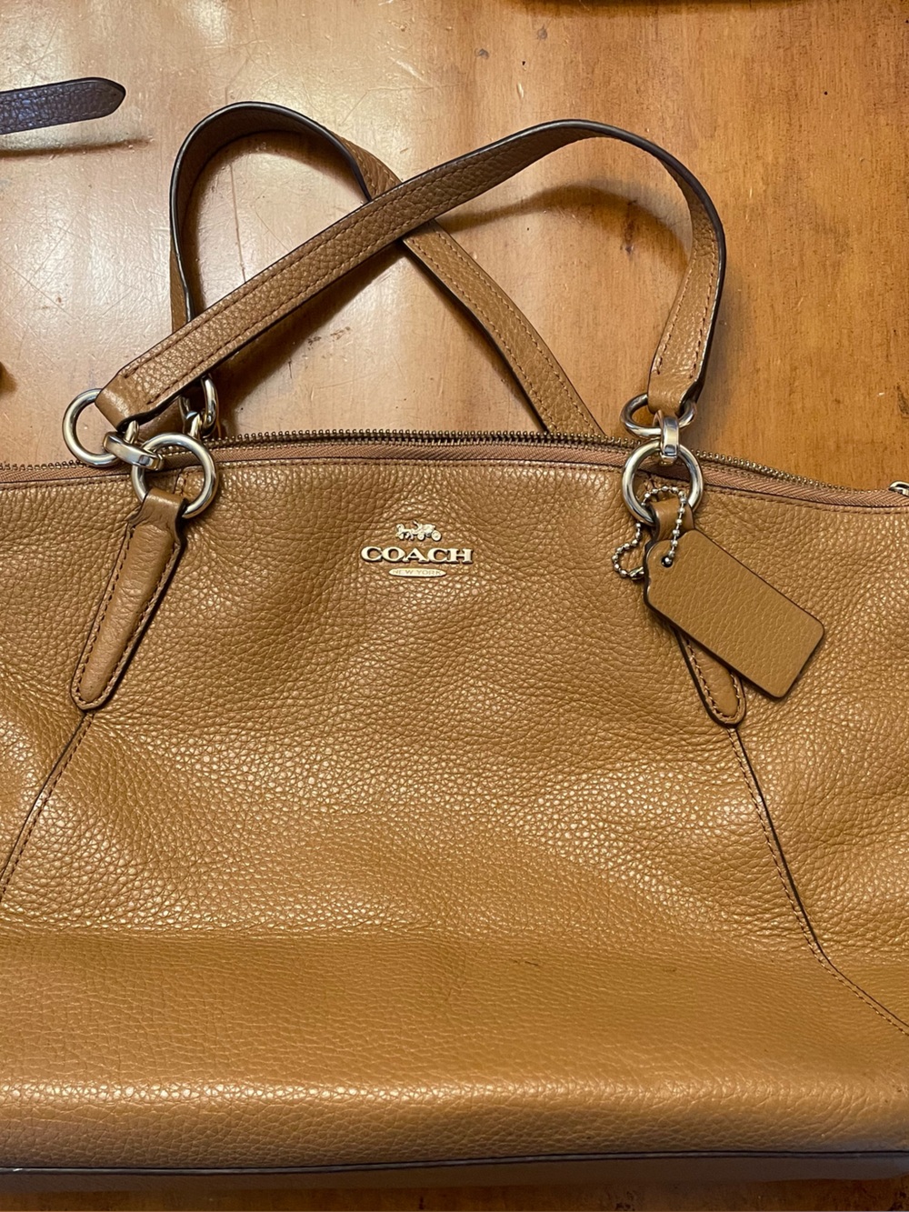 COACH Pebbled Leather Tote in Caramel Brown